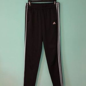 Adidas gray joggers with light blue stripes